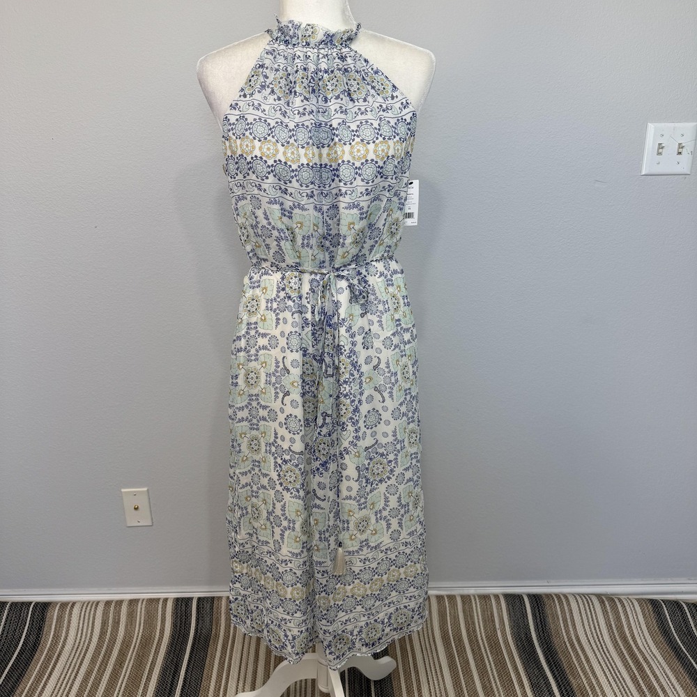 Joie Dress Womens Extra Small Blue Clematis Multi Marietta Maxi Silk Boho Tassel
